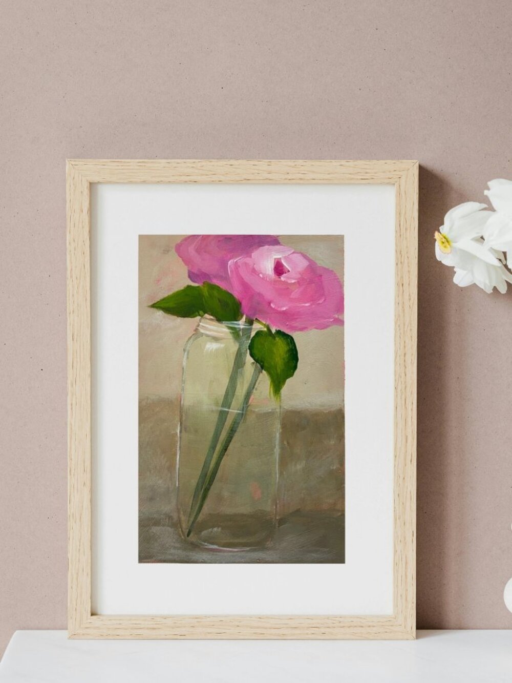 Pink Rose in Glass Vase Original Acrylic Painting on 6" x 9" Canvas Sheet